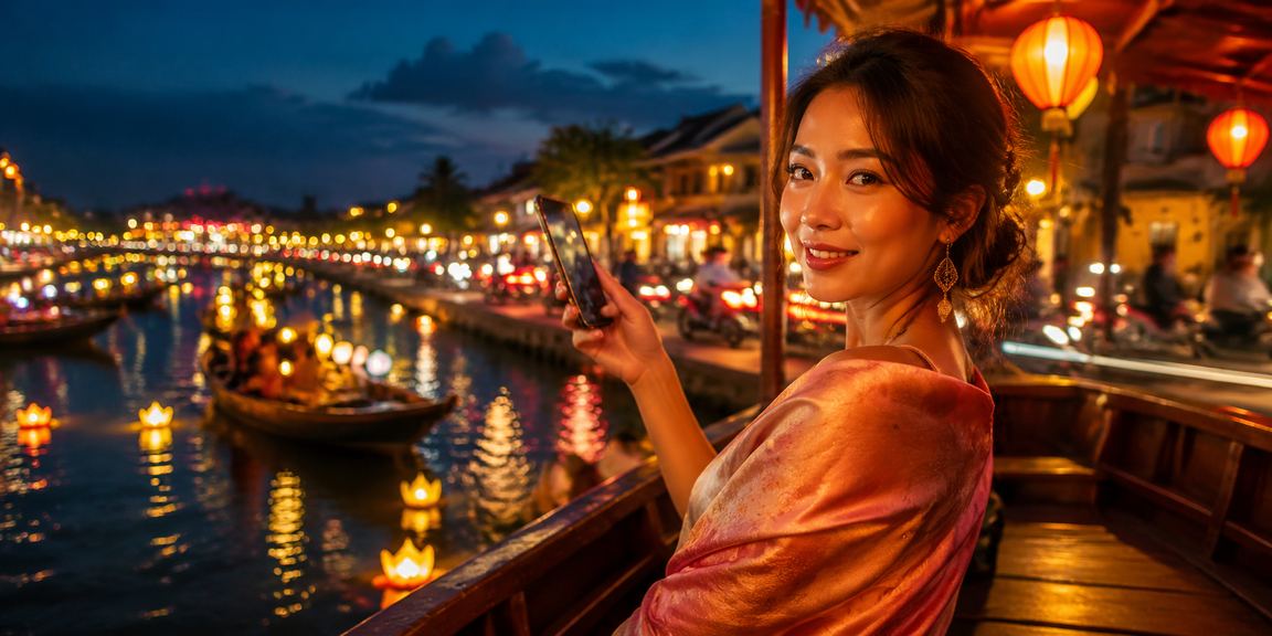 Người dùng Hội An đăng ký nhận thưởng trên vtv8 tại chợ đêm